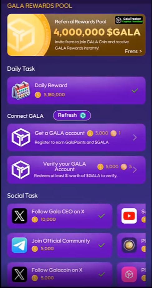 gala coin reward system